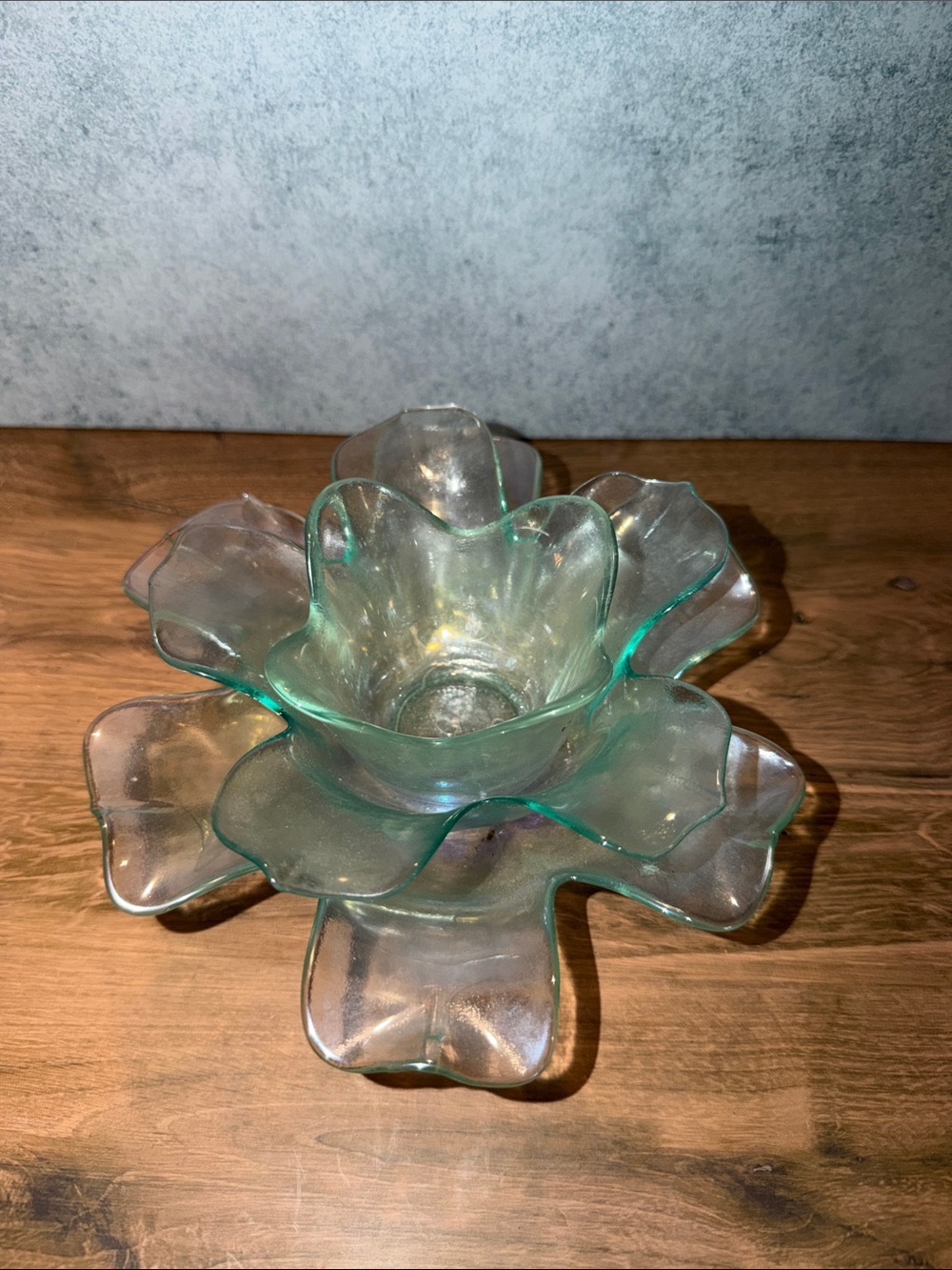 Blue Irredesent Glass Flower Serving Bowl